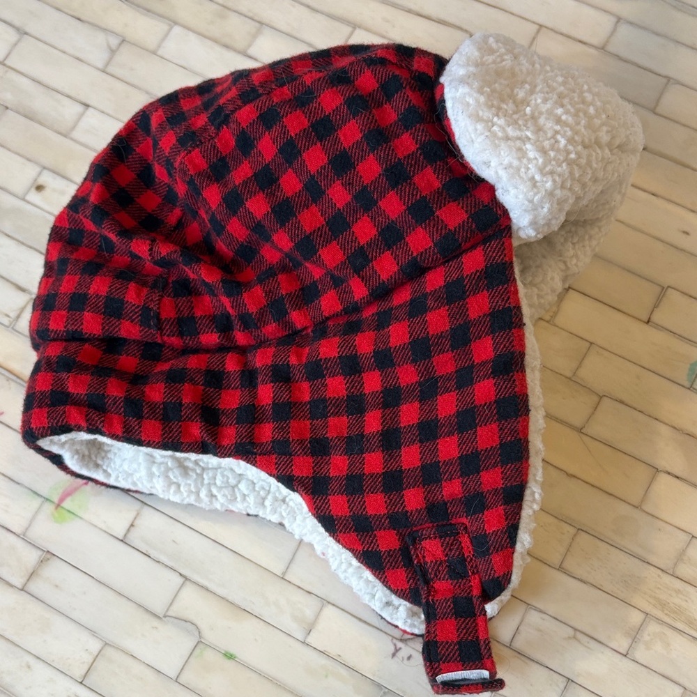 Cozy Red and Black Plaid Infant Winter Hat